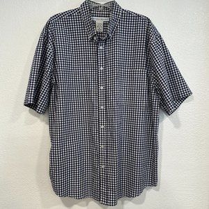 Irvine Park Button Up Casual Plaid Pocket Shirt Navy Blue Short Sleeves Mens XL